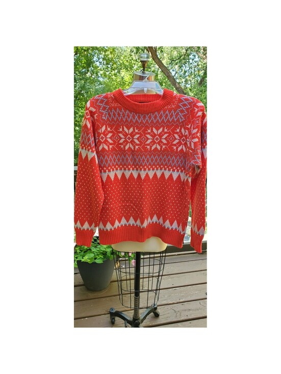 JCPenney Other - Vintage JCPenney Mens Red Fair Isle Snowflake Acrylic Knit Sweater Medium